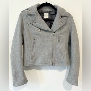 GAP Light Gray Wool-Blend Moto Jacket